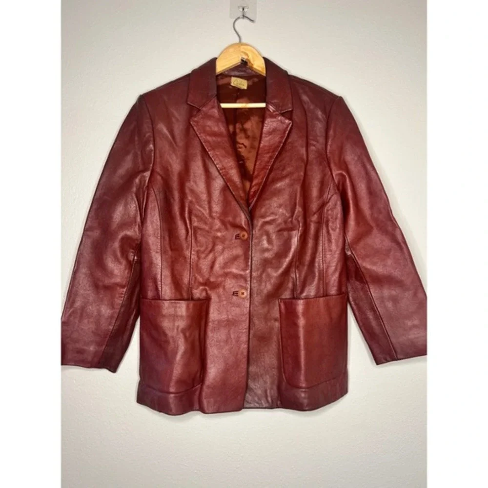 Caslon Vintage Burgundy Floral Embossed Leather‎ Blazer Boxy fit Jacket XL